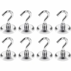 MINKUROW Magnethaken, Neodym-Magnethaken, Leistungsstarker Magnethaken, Superstarke Magnete Mit Haken Für Küche, Büro, Schließfächer, Kühlschrankmagnet, 2 Stück, Silberfarben (E32mm)