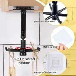 GESCHENKE 4 Stück 360 Rotierender Klapphaken Mehrzweck-Hängeutensilienhalter Haken 180 Grad Vertikal Flip Selbstklebender Haken Utensilienregal Mit 6 Haken Für Küche Badezimmerschrank Handtuch, Schwarz, Weiß -Seilwinden Sales 65116124 4