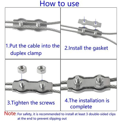 TINOR M4 Duplex Clips Kabelbinder 304 Edelstahl Duplex Seilklemmen Für Drahtseil Wäscheleinen Hängende Sonnensegel Feste Terrasse 6St 5 TINOR M4 Duplex Clips Kabelbinder 304 Edelstahl Duplex Seilklemmen Für Drahtseil Wäscheleinen Hängende Sonnensegel Feste Terrasse 6St – Bild 3