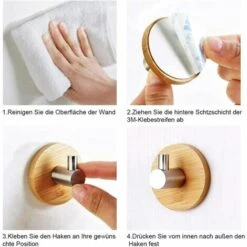 LTS FAFA Bambus-Handtuchhaken, 4 Stück Bambus-Klebehaken, Selbstklebende Bambus-Haken, Selbstklebende Handtuchhaken, Für Zuhause, Badezimmer, Küche, Zum Aufhängen Von Manteltüchern -Seilwinden Sales 66758940 5