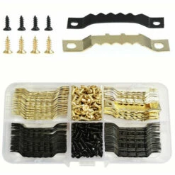 LTS FAFA 100 Stück Langlebige Bilderrahmen-Aufhängehaken – Doppelloch-Sägezahn-Bilderrahmenhaken Mit Rahmenbefestigungsschrauben (Gold Und Schwarz)