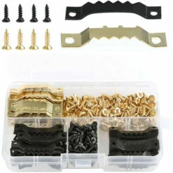 LTS FAFA 100 Stück Langlebige Bilderrahmen-Aufhängehaken – Doppelloch-Sägezahn-Bilderrahmenhaken Mit Rahmenbefestigungsschrauben (Gold Und Schwarz) -Seilwinden Sales 66760020 5