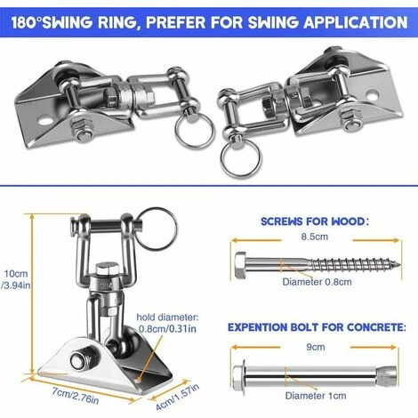 DECKON Schwerlast-Deckenhaken Mit SUS304-Edelstahl, 360° Drehbar, 4 Befestigungsschrauben Für Betonholz-Sets, Yoga-Hängematten-Hängesessel, Zweiteilig 4 DECKON Schwerlast-Deckenhaken Mit SUS304-Edelstahl, 360° Drehbar, 4 Befestigungsschrauben Für Betonholz-Sets, Yoga-Hängematten-Hängesessel, Zweiteilig – Bild 2