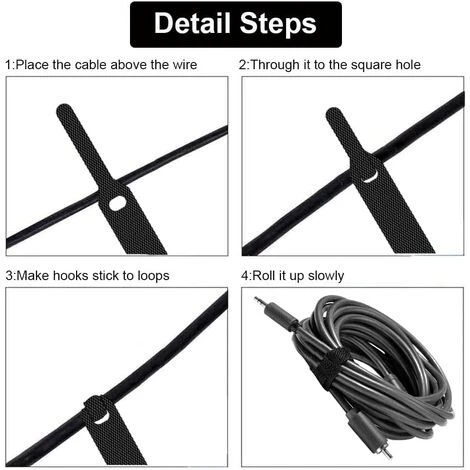 OUSUDELA 50 STÜCKE Wiederverwendbare Kabelbinder Aus Nylon, Verstellbare Kabelbinder Mit Klettverschluss Für Kabel Und Kabelmanagement Kabelbinder Schwarz 5 OUSUDELA 50 STÜCKE Wiederverwendbare Kabelbinder Aus Nylon, Verstellbare Kabelbinder Mit Klettverschluss Für Kabel Und Kabelmanagement Kabelbinder Schwarz – Bild 3
