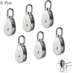 DONTODENT 15MM Einzelrollenblockrolle, M15 304 Edelstahl Einzelrolle, Kranwirbelhaken, Glattes Drahtseil, Kabelbelastung 35 Kg (77 Lbs) (6 Stück)