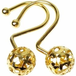 FUHUIDATRADING Goldfarbene Duschvorhanghaken, Set Mit 12 Dekorativen Duschvorhanghaken Aus Messing, Rostfreie Duschvorhanghaken Aus Bling-Metall, Ringe Für Badezimmervorhangstangen, Hohlkugel-Design