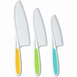MONLY 3-teiliges Nylon-Küchenmesser-Set Für Kinder: Kinderkochmesser In Größen Und Farben / Fester Griff, Zahnkanten, BPA-freie Kindermesser (Farben Variieren Je Nach Messergröße)
