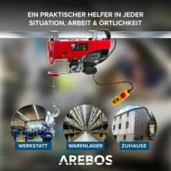 AREBOS Elektrische Seilwinde Motorwinde Seilhebezug Seilzug Winde 500-1000kg - Rot -Seilwinden Sales 7008963 4